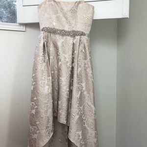 High low Adrianne Papell white &silver rhinestone